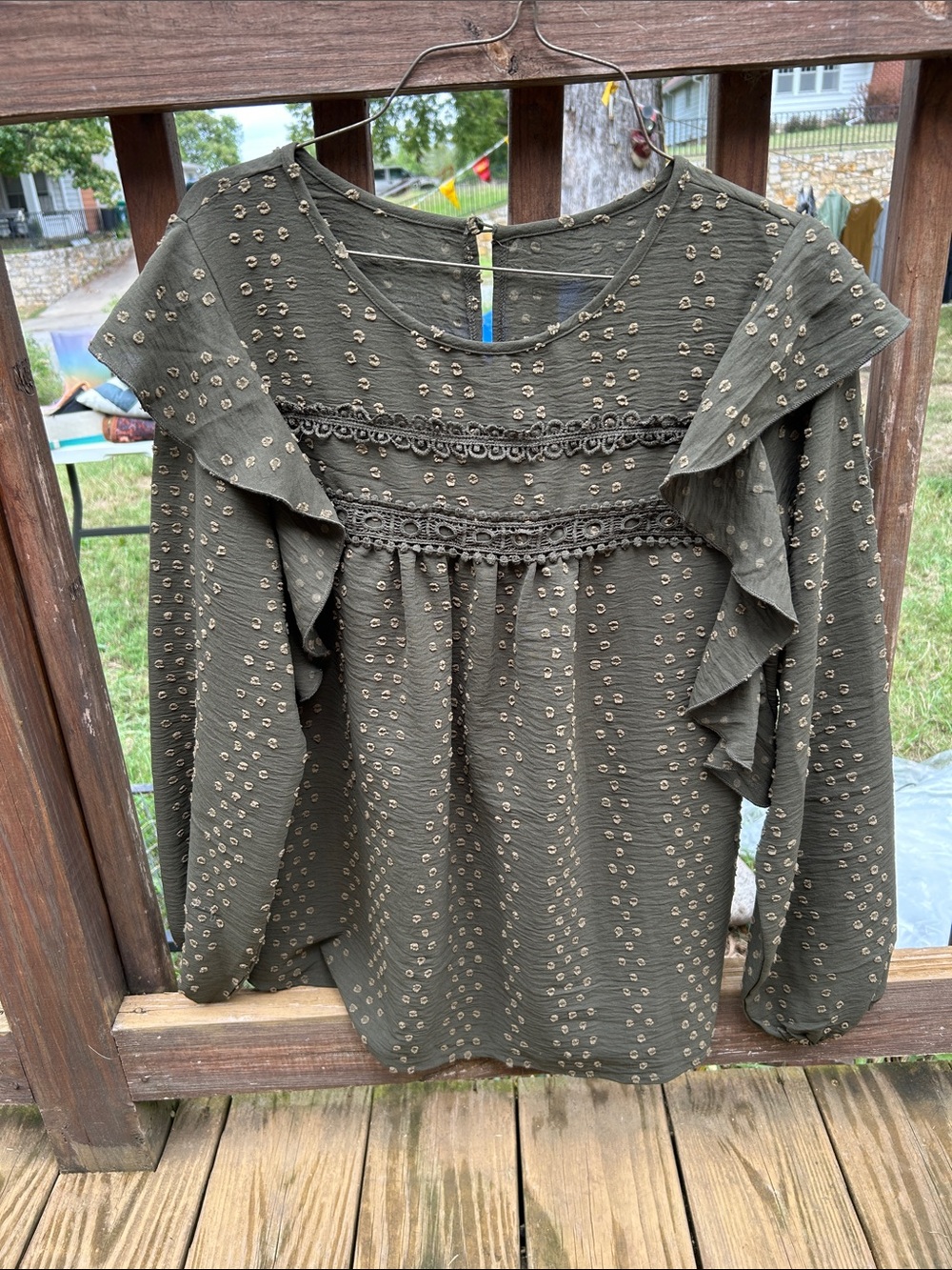 Boutique Green Swiss Dot blouse